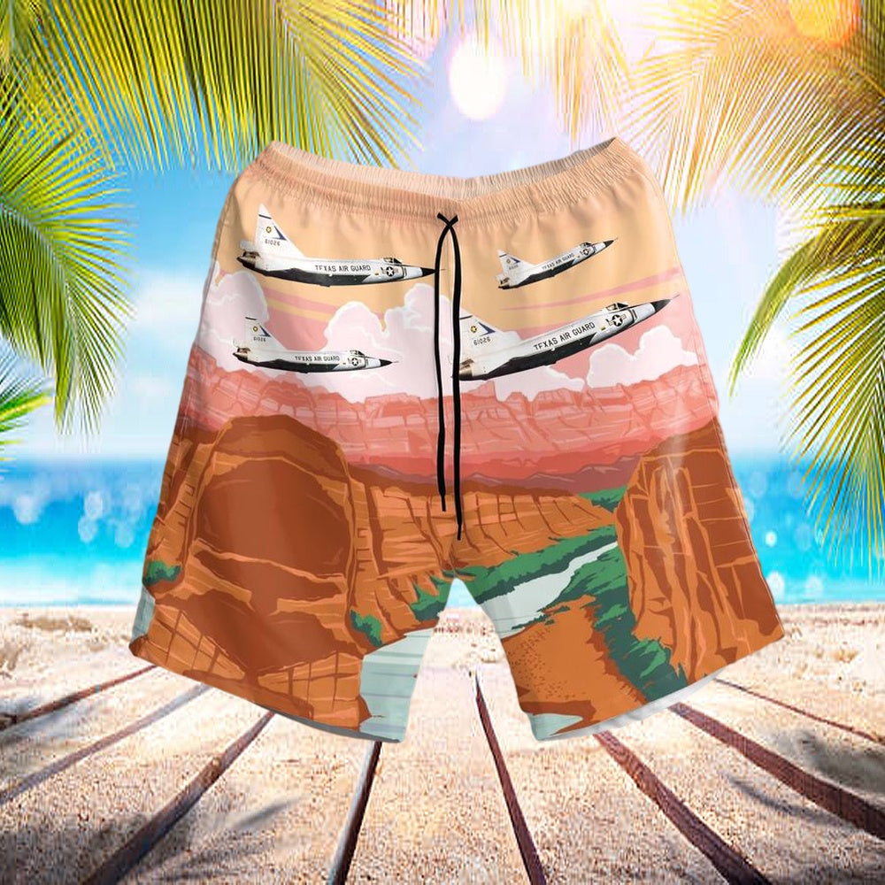 Usaf Texas Air National Guard 111th Fighter Interceptor Squadron Convair F-102a-55-Co Delta Dagger Hawaiian Shorts - Best Hawaiian Shirts