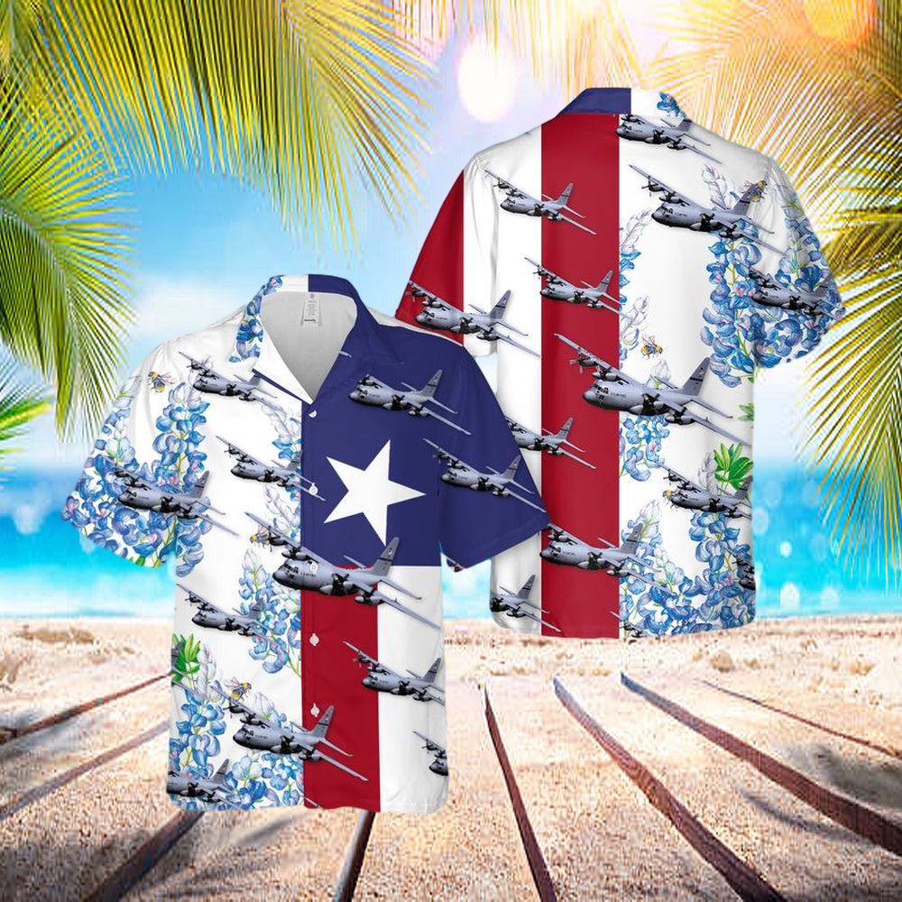 Usaf Texas Air National Guard 136th Airlift Wing C-130h Hercules Hawaiian Shirt - Beachwear For Men - Best Hawaiian Shirts