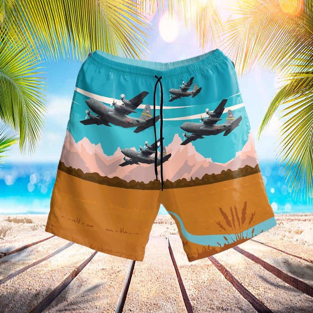 Usaf Wyoming Air National Guard's 153rd Airlift Wing Hawaiian Shorts - Beachwear For Men - Best Hawaiian Shirts