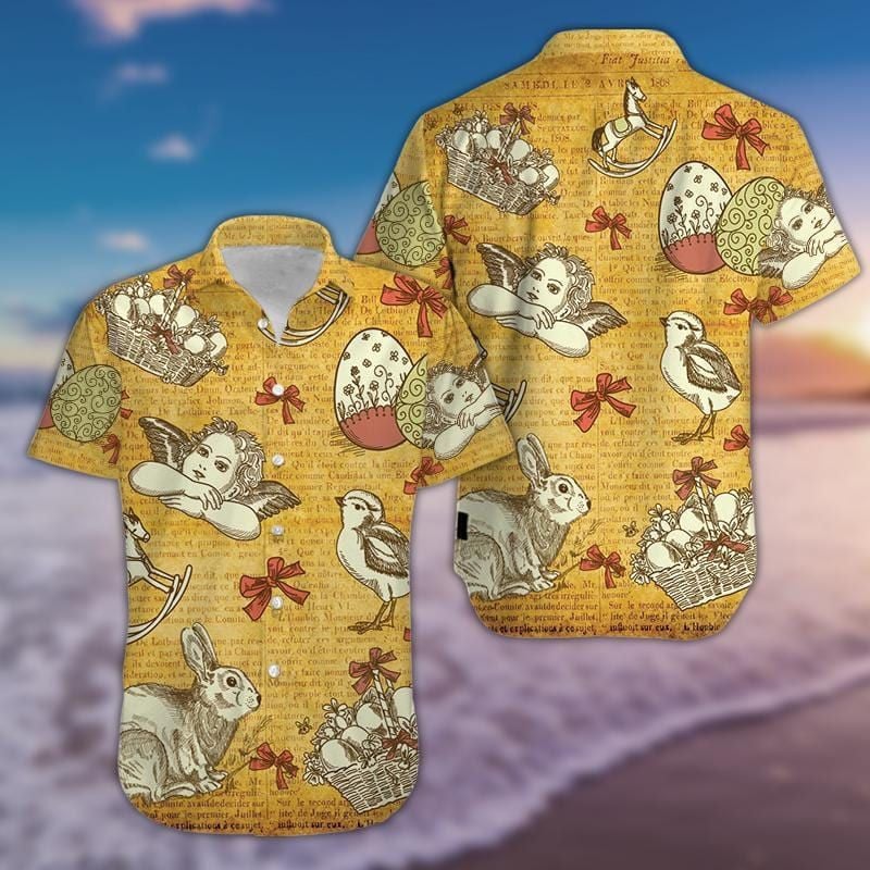 Vintage Happy Easter Unisex Hawaiian Shirts - Easter Hawaiian Shirts For Men & Women