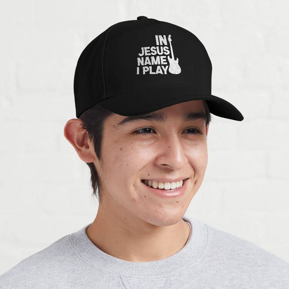 Vintage In Jesus Name I Play Guitar Player Music Christian Cap
