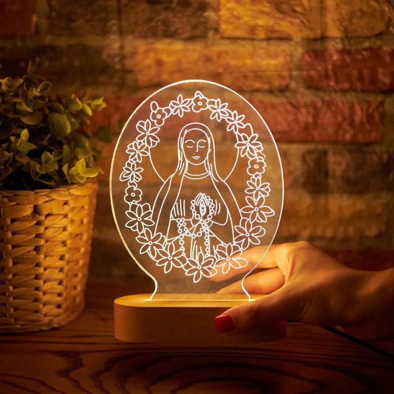 Virgin Mary Night Light for Gifts for Him - 3D Led Lamp for Valentine's Day Gifts - Holy Mother Art Table Lamp Anniversary Gifts for Her