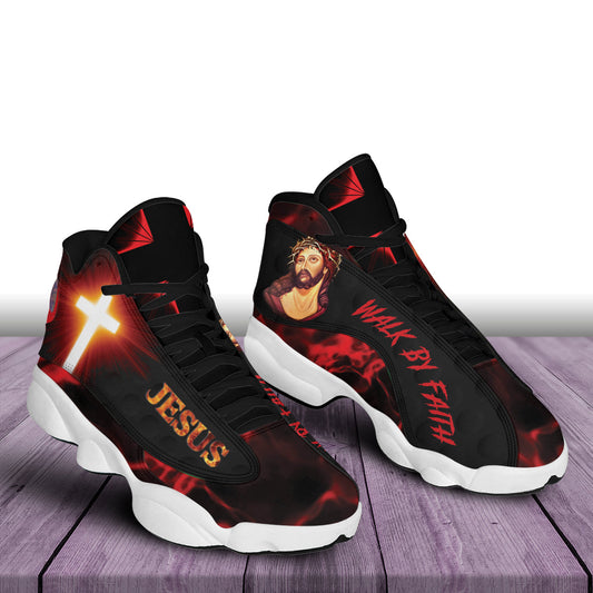 Walk By Faith Jesus Art Basketball Shoes For Men Women - Christian Shoes - Jesus Shoes - Unisex Basketball Shoes