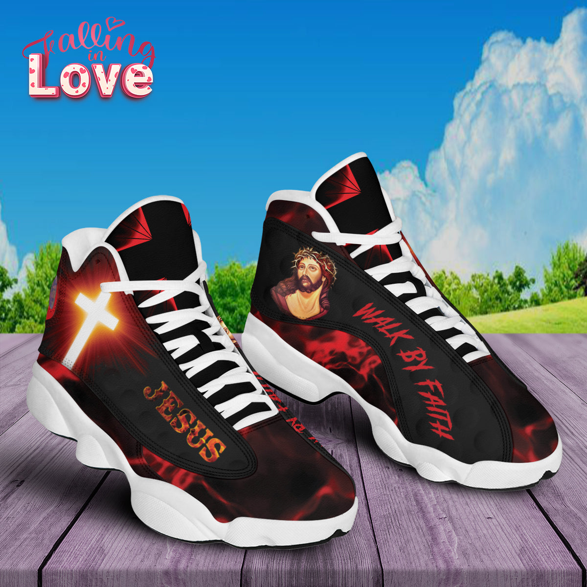 Walk By Faith Jesus Art Basketball Shoes For Men Women - Christian Shoes - Jesus Shoes - Unisex Basketball Shoes