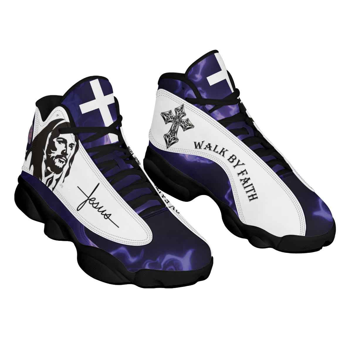 Walk By Faith Jesus Cross Jesus Drawing Basketball Shoes For Men Women - Christian Shoes - Jesus Shoes - Unisex Basketball Shoes