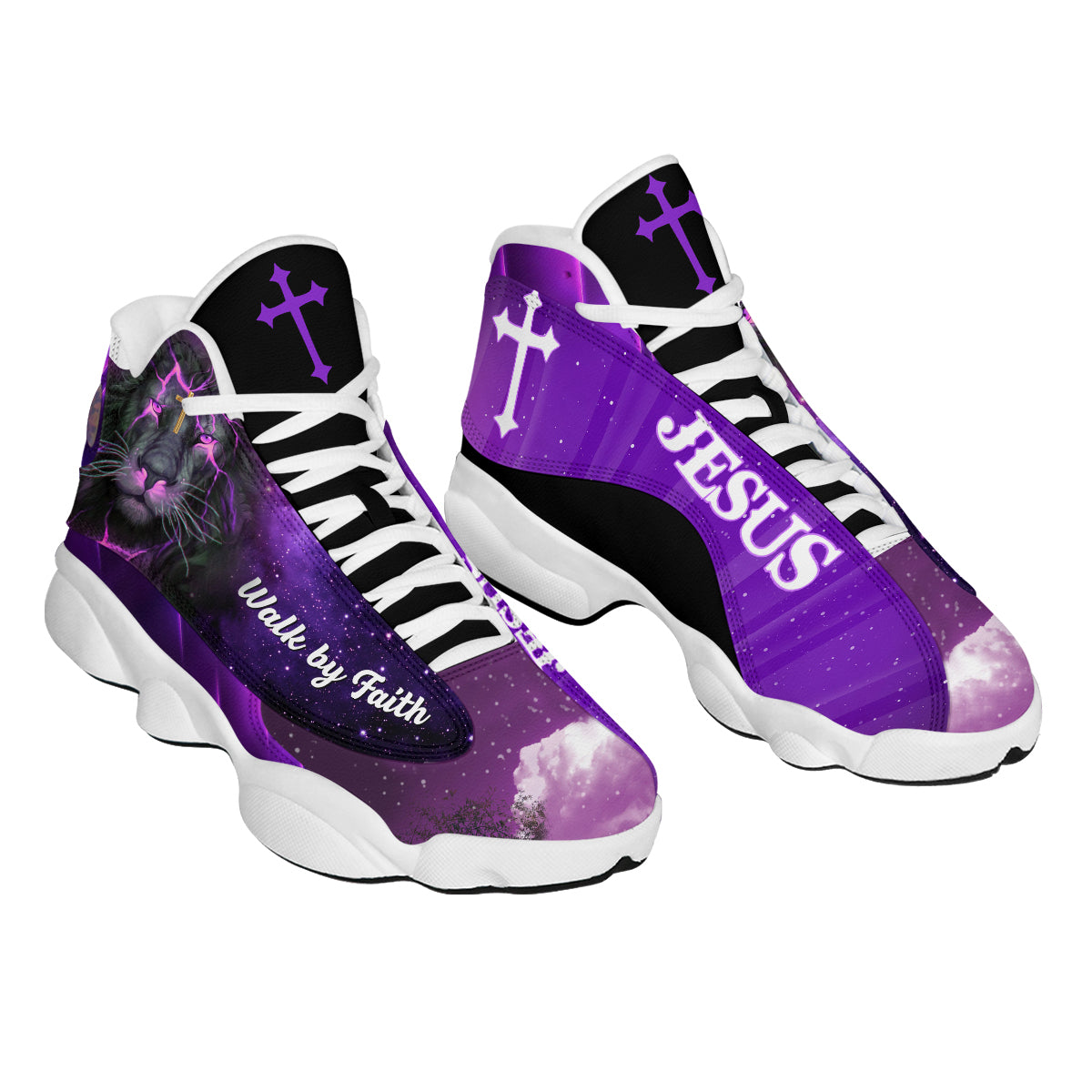 Walk By Faith Jesus Galaxy Basketball Shoes For Men Women - Christian Shoes - Jesus Shoes - Unisex Basketball Shoes