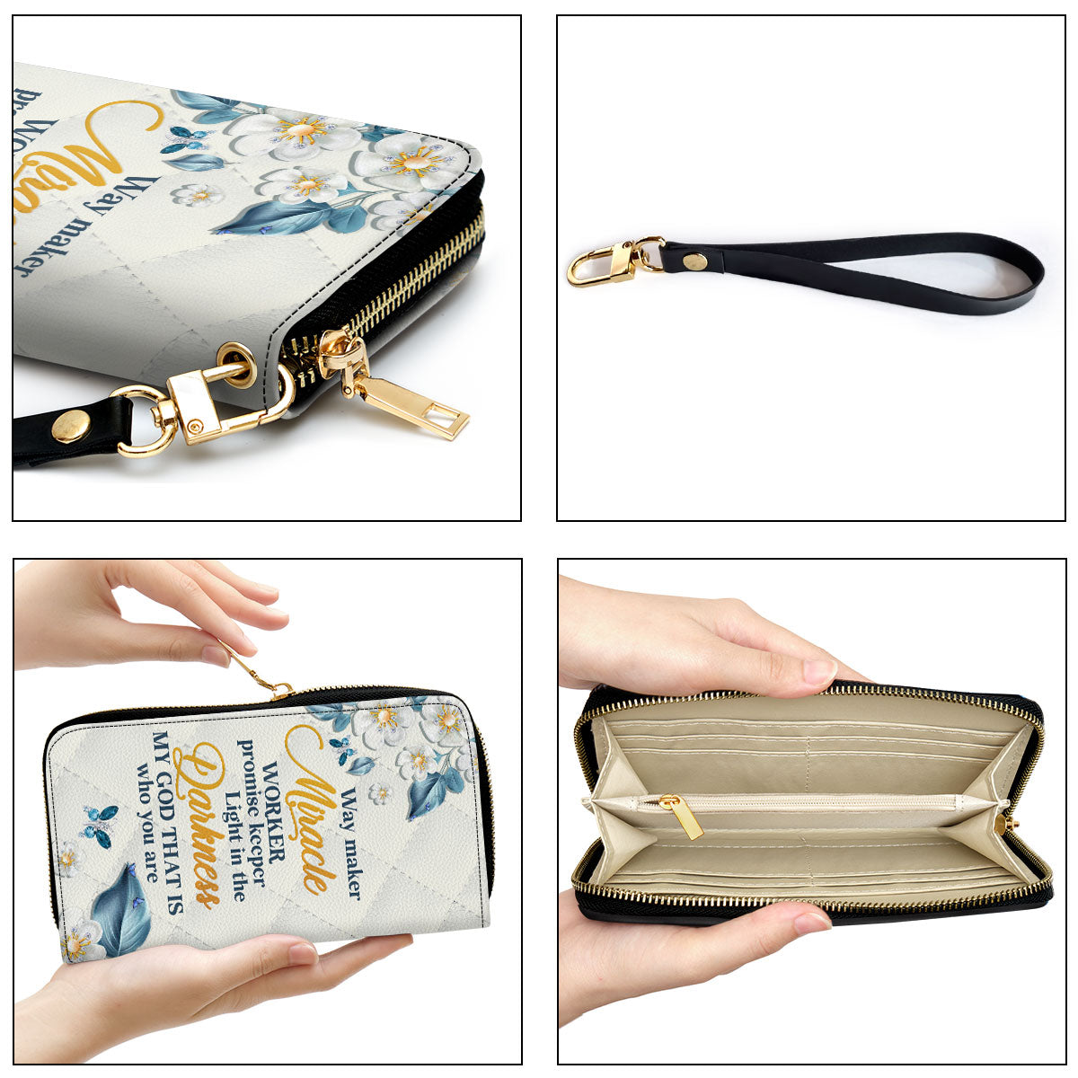 Way Maker And Miracle Worker Flower And Butterfly Clutch Purse For Women - Personalized Name - Christian Gifts For Women