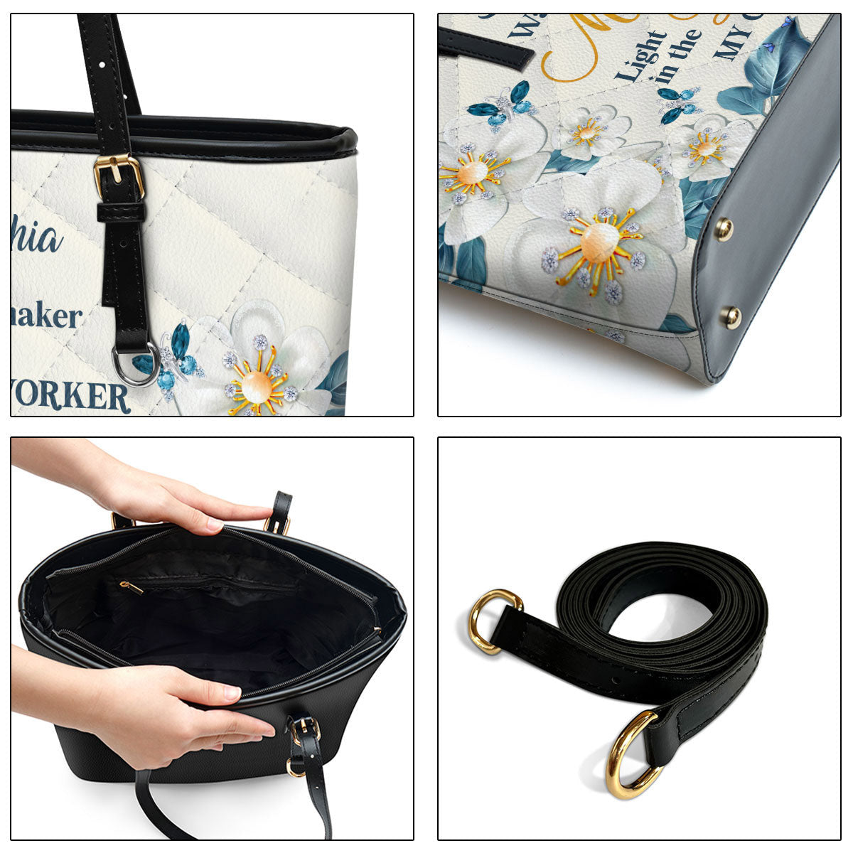 Way Maker And Miracle Worker Personalized Large Leather Tote Bag - Religious Gifts For Women Of God