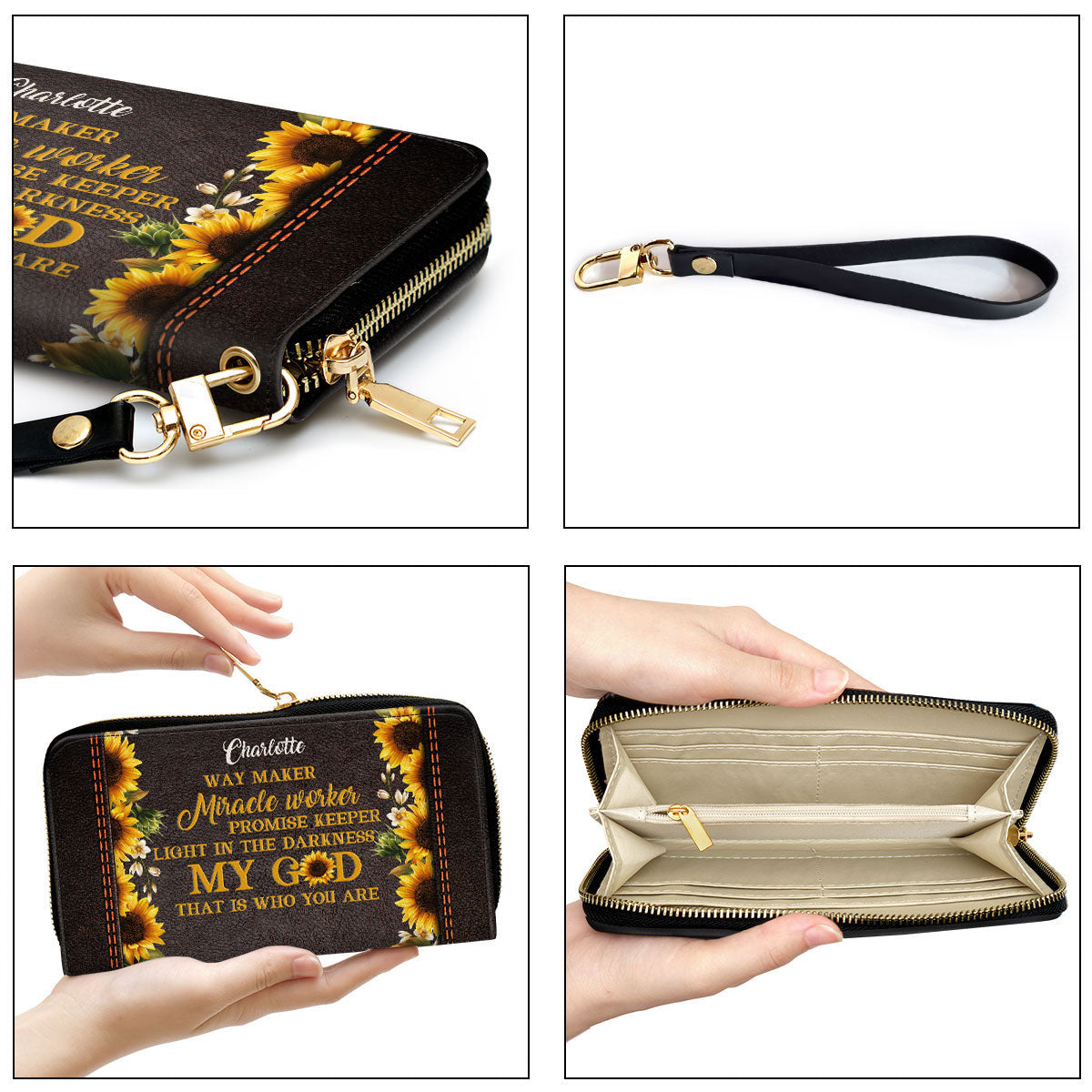 Way Maker And Miracle Worker Sunflower Clutch Purse For Women - Personalized Name - Christian Gifts For Women