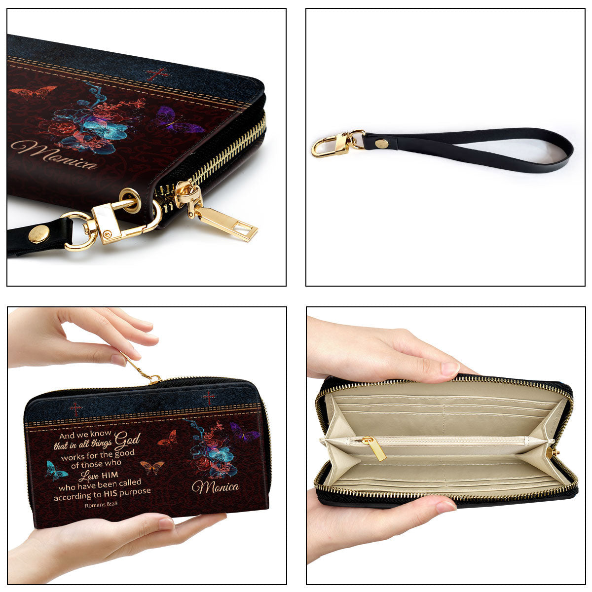 We Know That In All Things God Works Clutch Purse For Women - Personalized Name - Christian Gifts For Women