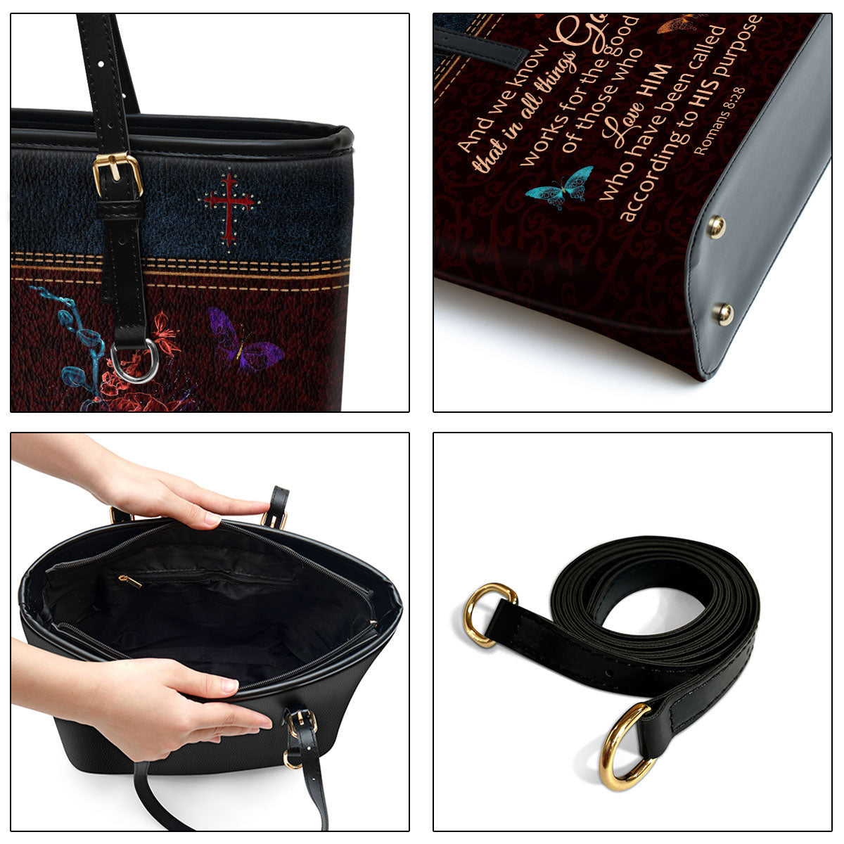 We Know That In All Things God Works Personalized Large Pu Leather Tote Bag For Women - Mom Gifts For Mothers Day