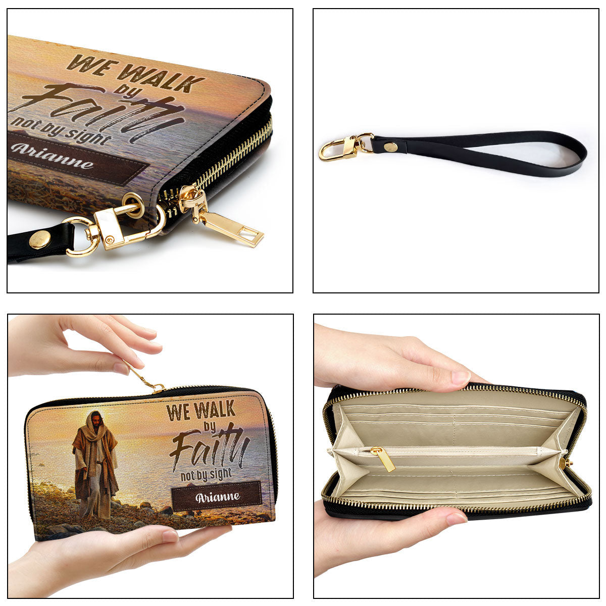 We Walk By Faith Not By Sight Jesus Clutch Purse For Women - Personalized Name - Christian Gifts For Women