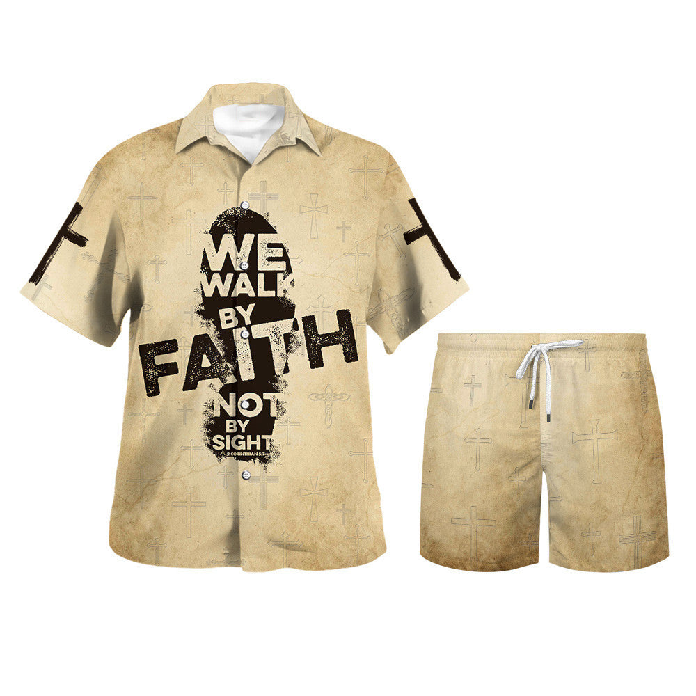 We Walk By Faith Not By Sight Jesus Hawaiian Shirt - Christian Hawaiian Shirt - Religious Hawaiian Shirts