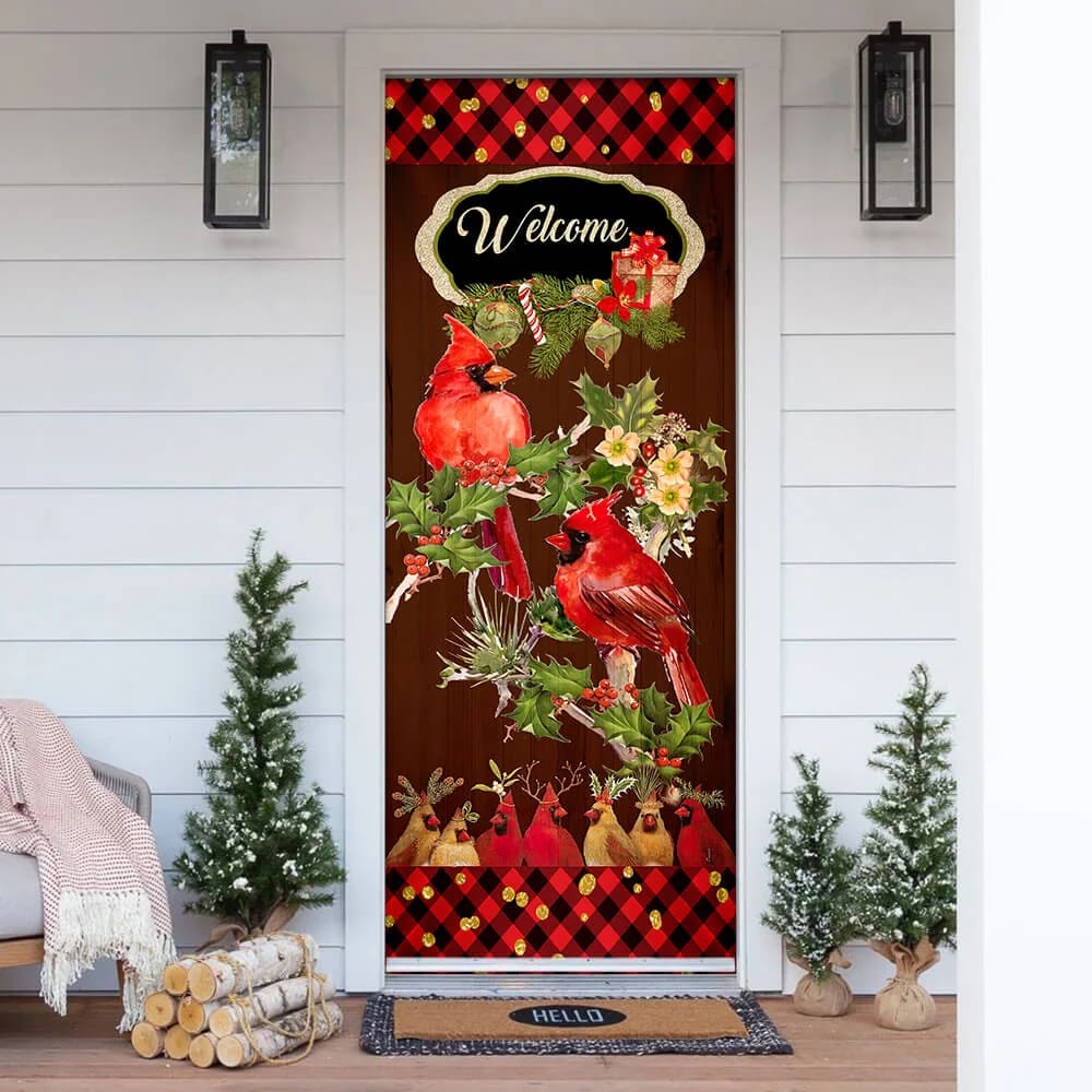 Welcome Home Cardinal Christmas Door Cover - Cardinal Christmas Decor - Christmas Door Cover Decorations