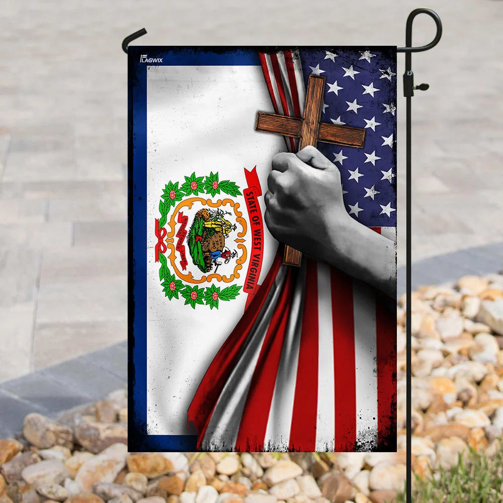 West Virginia Christian Cross House Flag - Christian Garden Flags - Outdoor Religious Flags