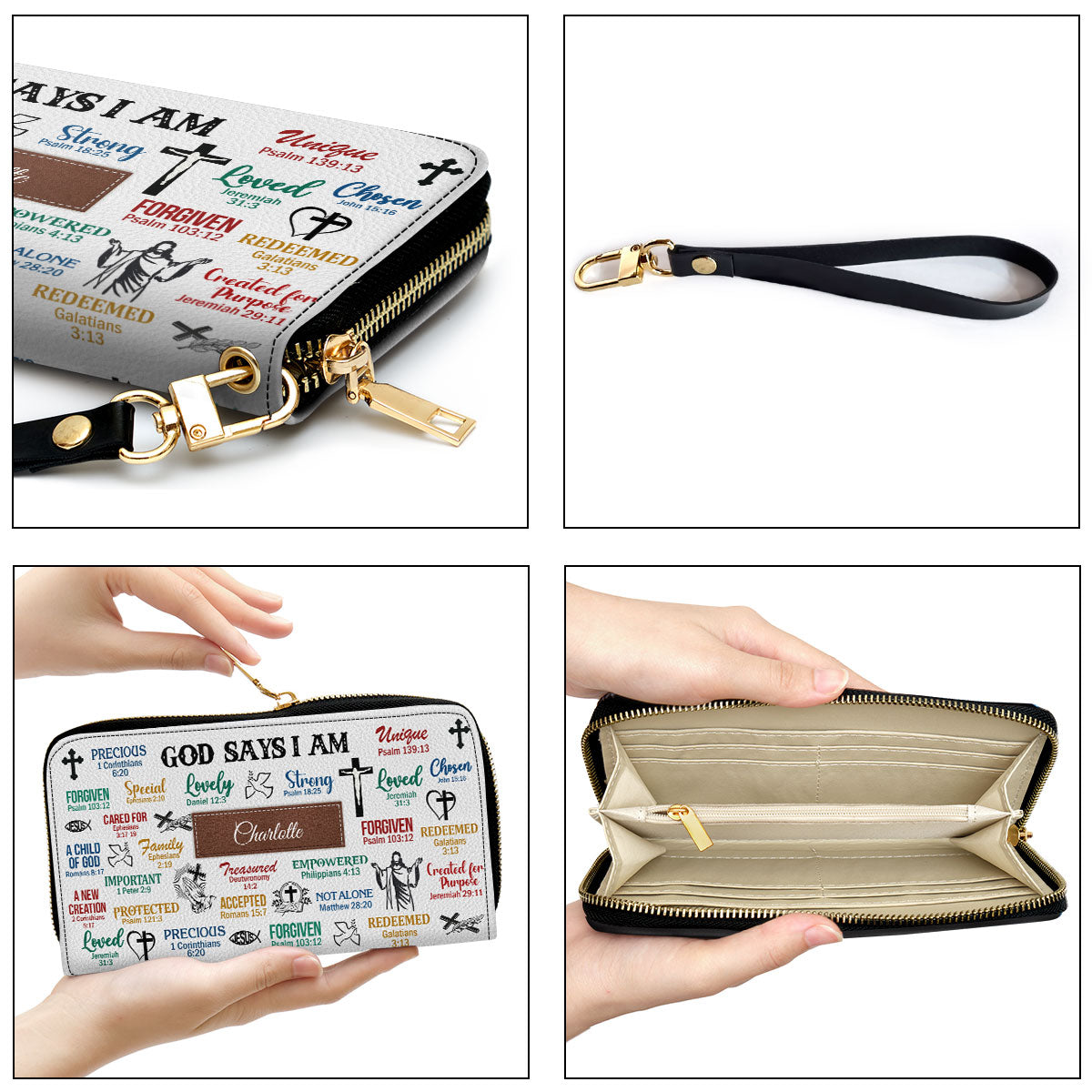 What God Says About You Presents For Religious Women With Wristlet Strap Handle Clutch Purse For Women - Personalized Name