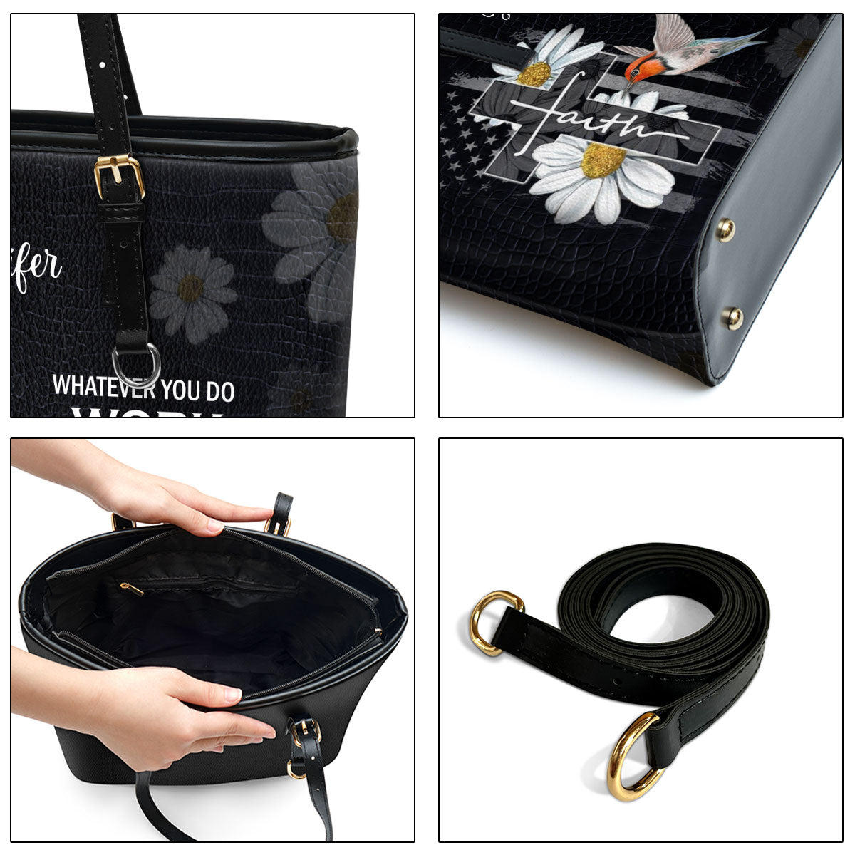 Whatever You Do Work At It With All Your Heart Beautiful Personalized Large Pu Leather Tote Bag For Women - Mom Gifts For Mothers Day