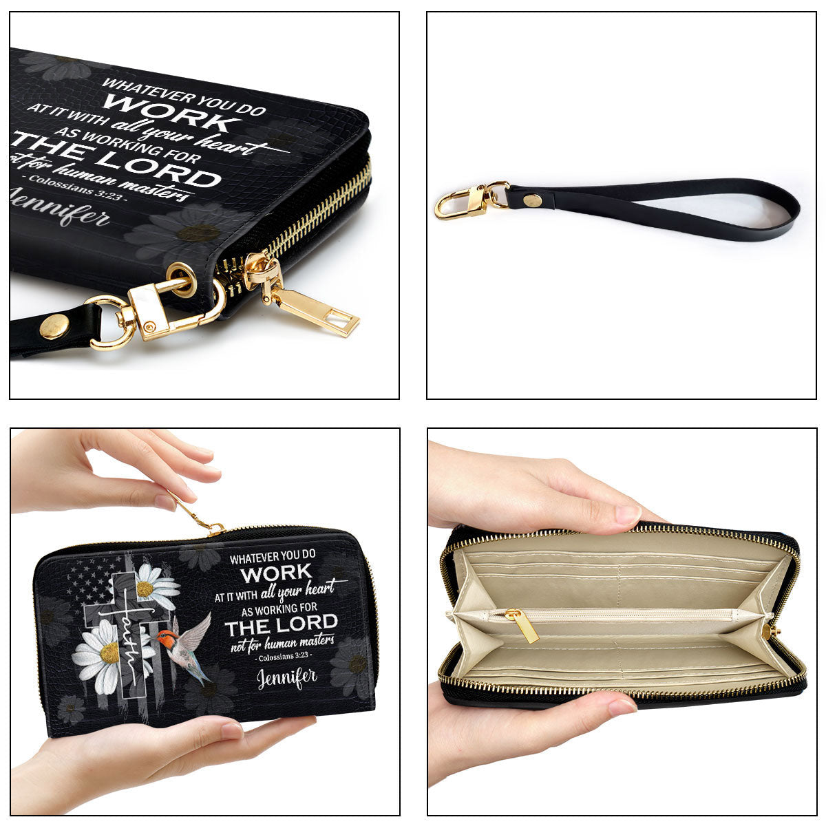 Whatever You Do, Work At It With All Your Heart Clutch Purse For Women - Personalized Name - Christian Gifts For Women