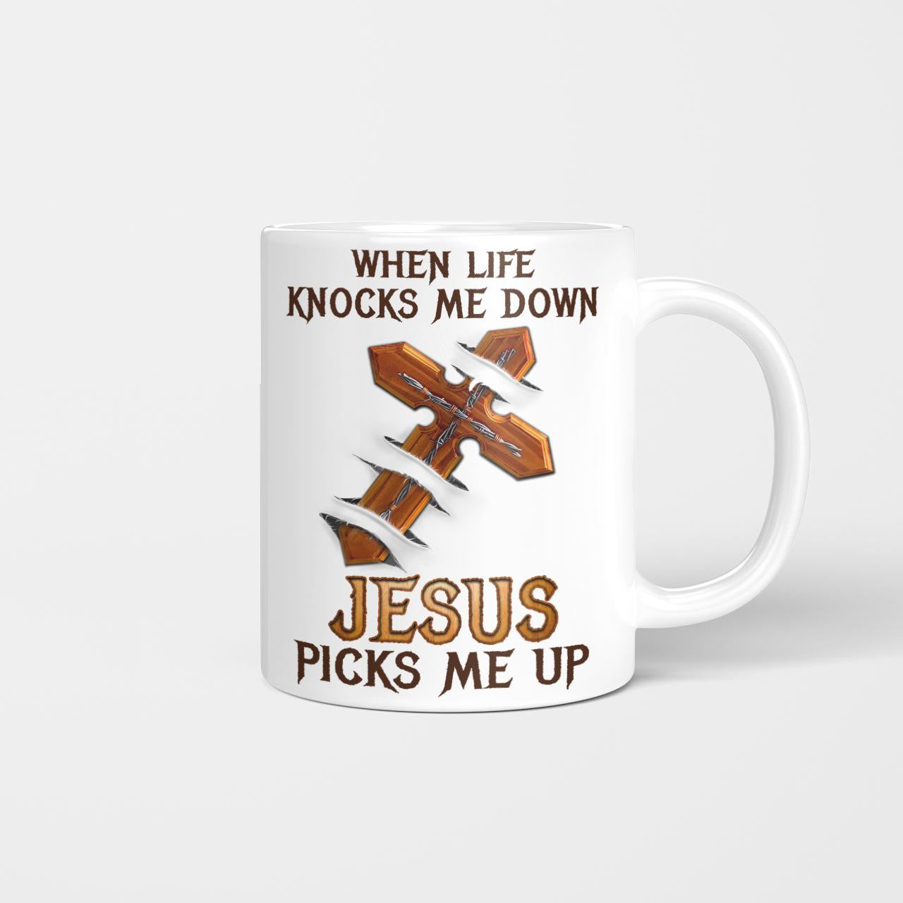 When Life Knocks Me Down Jesus Picks Me Up, God Mug, Jesus Mug, Faith Mug