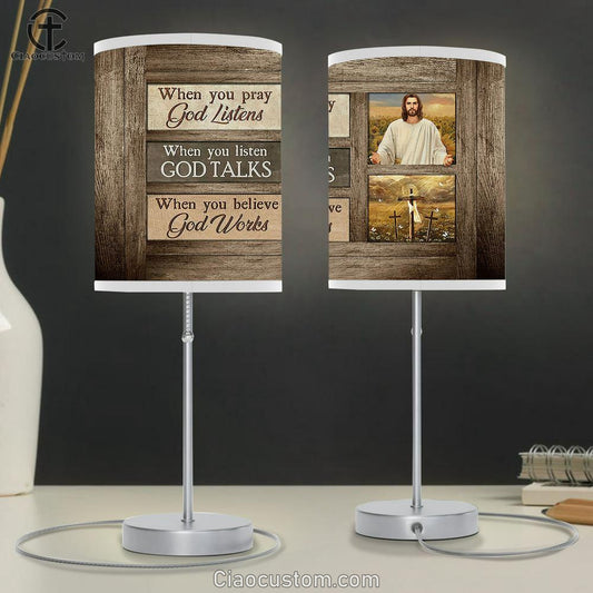When You Believe God Works Table Lamp - Jesus Three Crosses Table Lamp Art - Bible Verse Lamp Art - Room Decor Christian