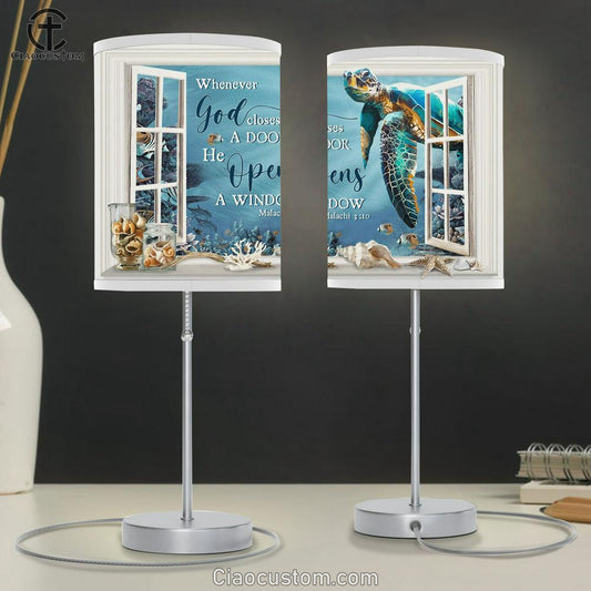 Whenever God Closes A Door He Open A Window Ocean Turtle Large Table Lamp - Christian Table Lamp Prints - Religious Table Lamp Art