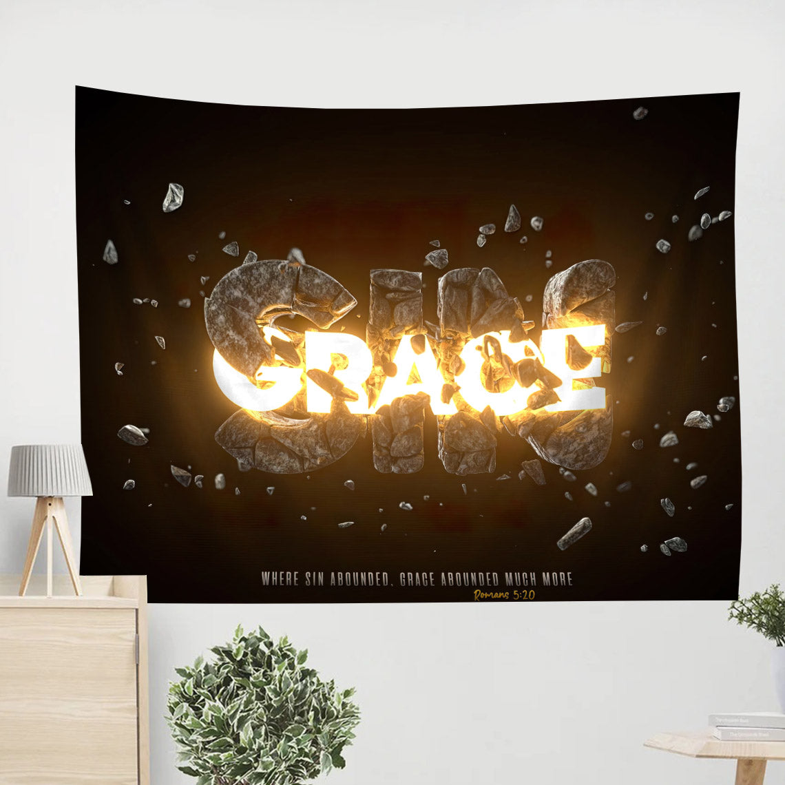 Where Sin Abounded, Grace Abounded Much More Romans 5 20 - Religious Tapestry - Jesus Christ Tapestry
