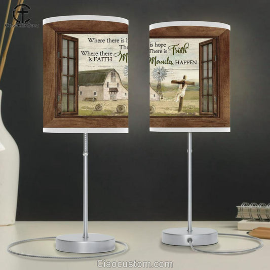 Where There Is Hope There Is Faith White House Wooden Cross Windmill Table Lamp Art - Bible Verse Lamp Art - Room Decor Christian