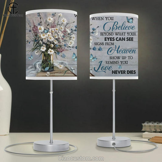 White Daisy Butterfly Signs From Heaven Show Up To Remind You Love Never Dies Large Table Lamp - Religious Table Lamp Art