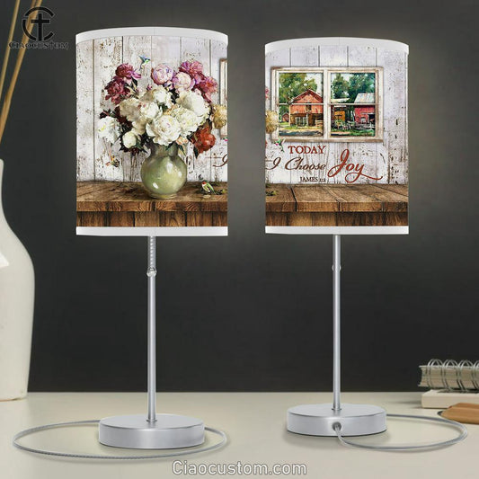 White Flower Today I Choose Joy Table Lamp Art - Bible Verse Lamp Art - Room Decor Christian