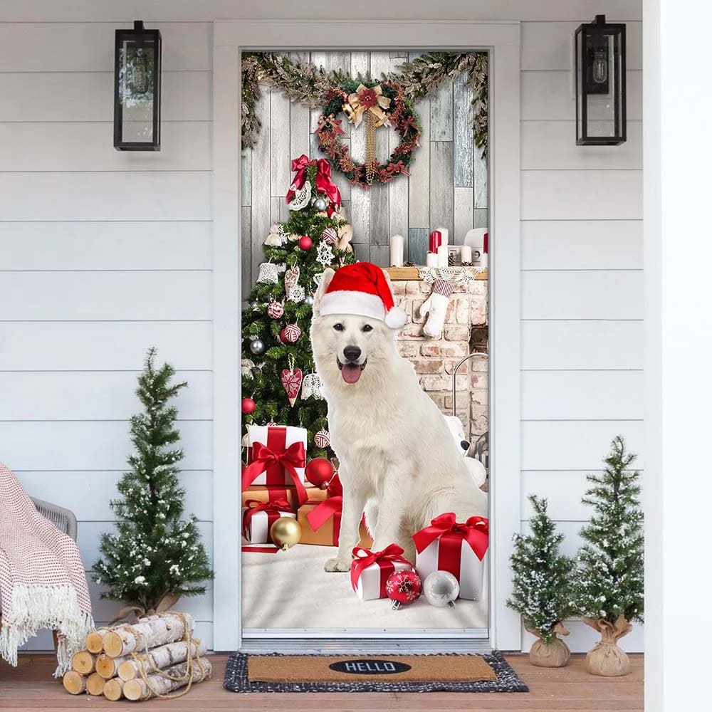 White German Shepherd Christmas Door Cover - Christmas Outdoor Decoration