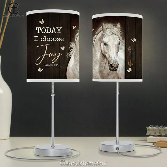 White Horse Butterfly Today I Choose Joy Table Lamp Art - Bible Verse Lamp Art - Room Decor Christian