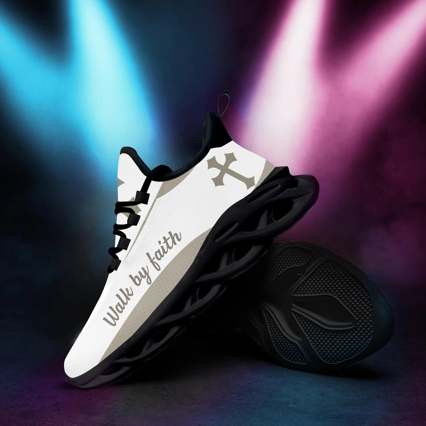 White Jesus Walk By Faith Yezy Running Sneakers Max Soul Shoes - Christian Shoes For Men And Women