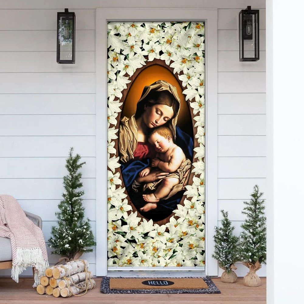 White Lily Of The Blessed Trinity Door Cover - Religious Door Decorations - Christian Home Decor