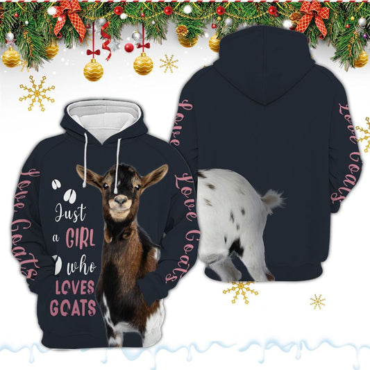 Who Loves Goat Just A Girl Christmas Trees All Over Print 3D Hoodie For Men And Women, Christmas Gift, Warm Winter Clothes, Best Outfit Christmas