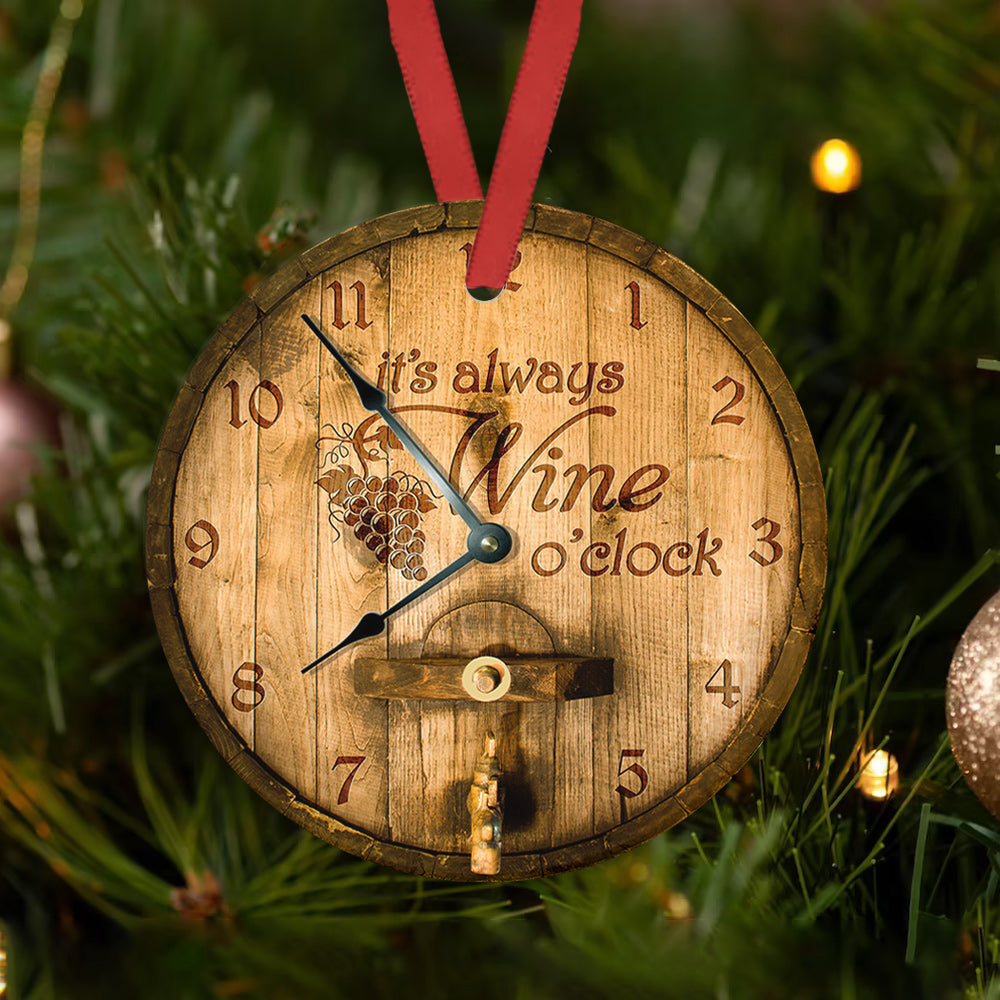Wine Wooden Style It Is Always Wine Oclock Ceramic Circle Ornament - Decorative Ornament - Christmas Ornament