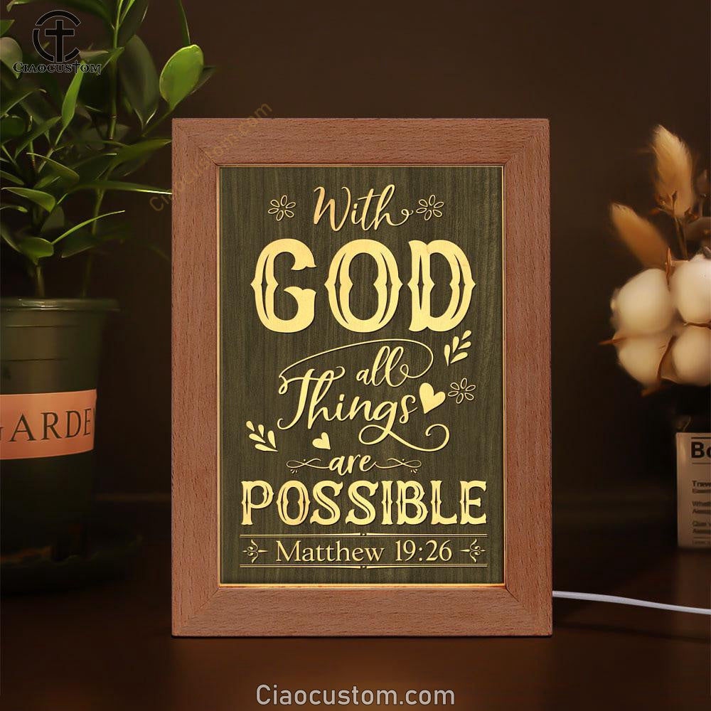 With God All Things Are Possible Matthew 1926 Bible Verse Wooden Lamp Art - Bible Verse Wooden Lamp - Scripture Night Light