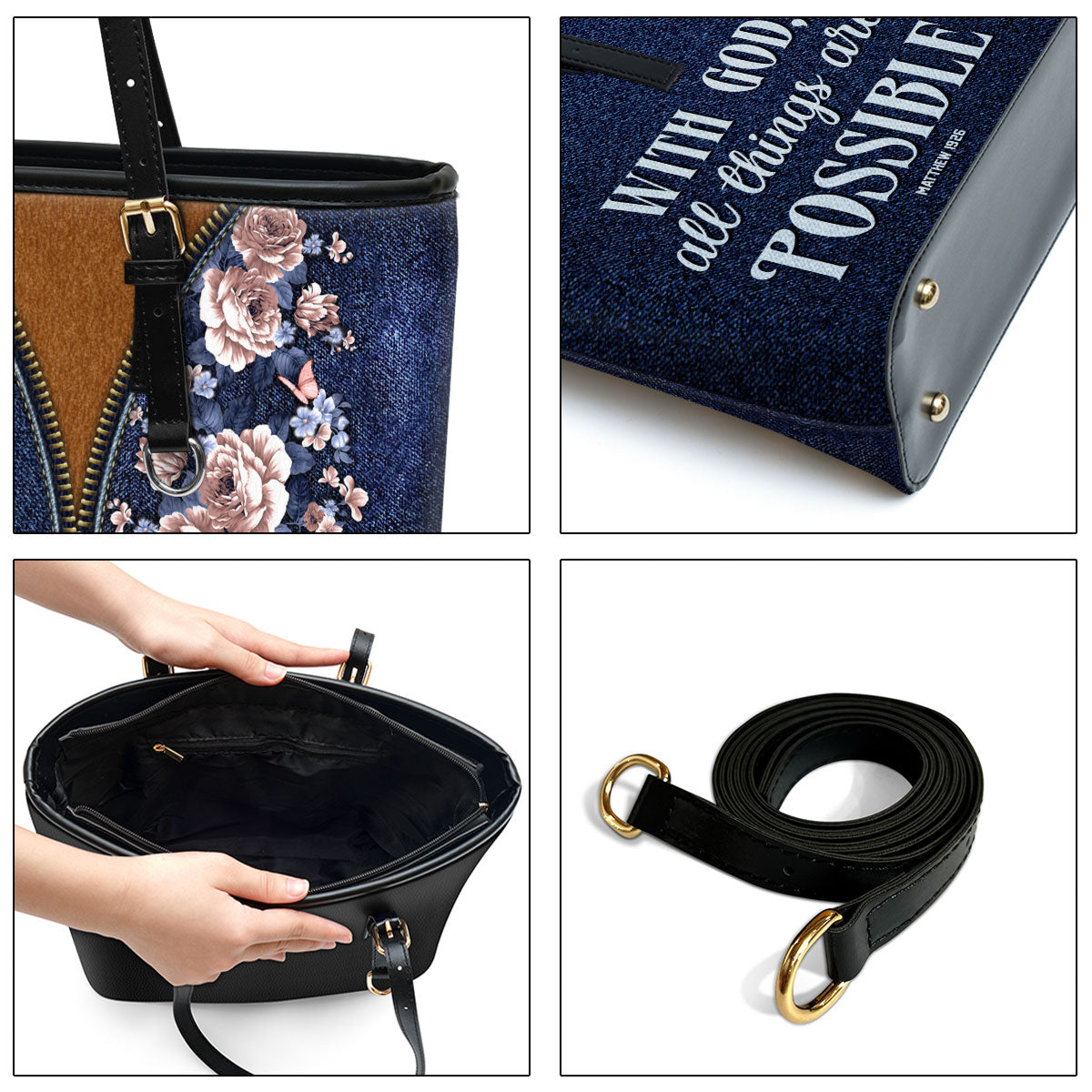 With God All Things Are Possible Matthew 1926 Large Leather Tote Bag Spiritual Gifts For Christian Women