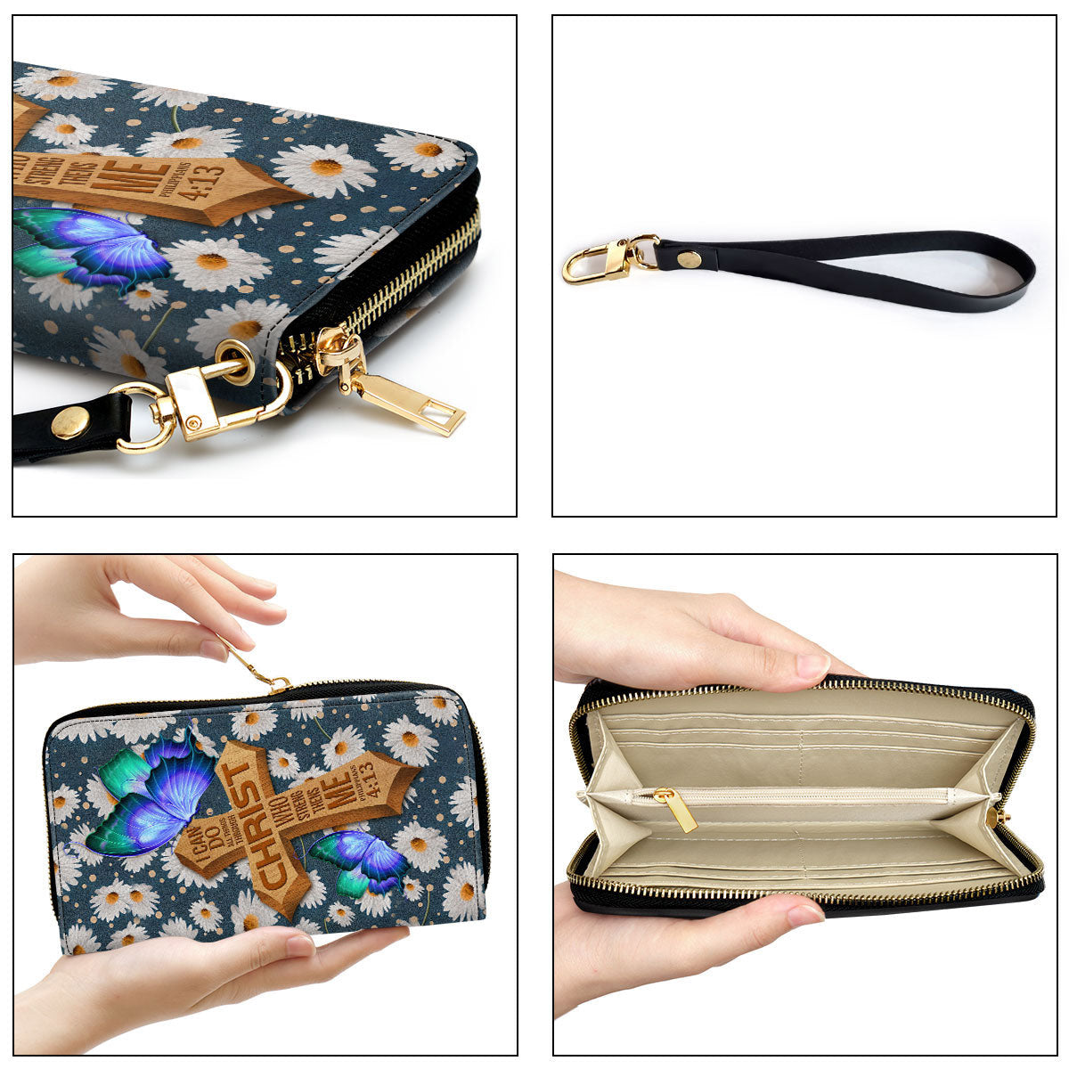 With Wristlet Strap Handle I Can Do All Things Through Christ Philippians 413 Scripture Gifts For Women Clutch Purse For Women - Personalized Name