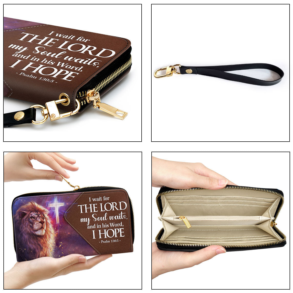 With Wristlet Strap Handle Psalm 1305 Lion And Cross Christ Gift For Religious Woman Clutch Purse For Women - Personalized Name