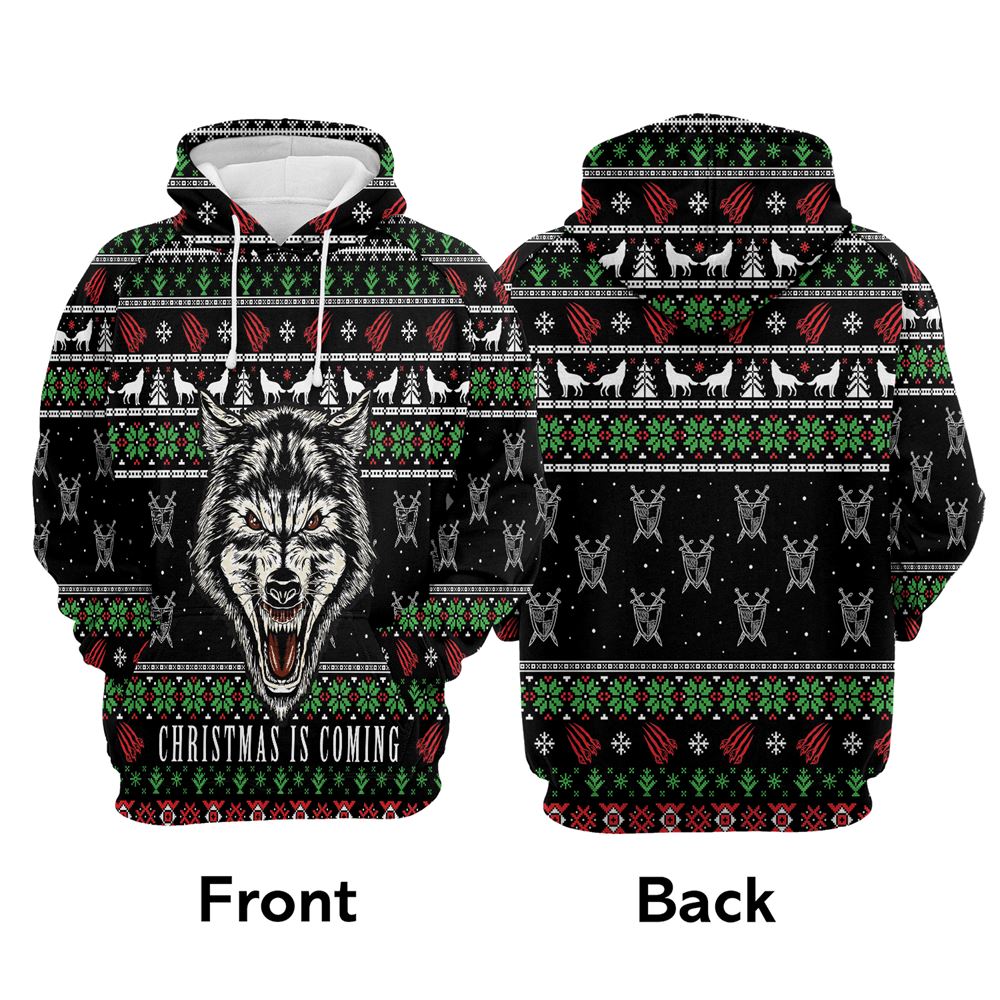 Wolf Christmas Is Coming All Over Print 3D Hoodie For Men And Women, Best Gift For Dog lovers, Best Outfit Christmas