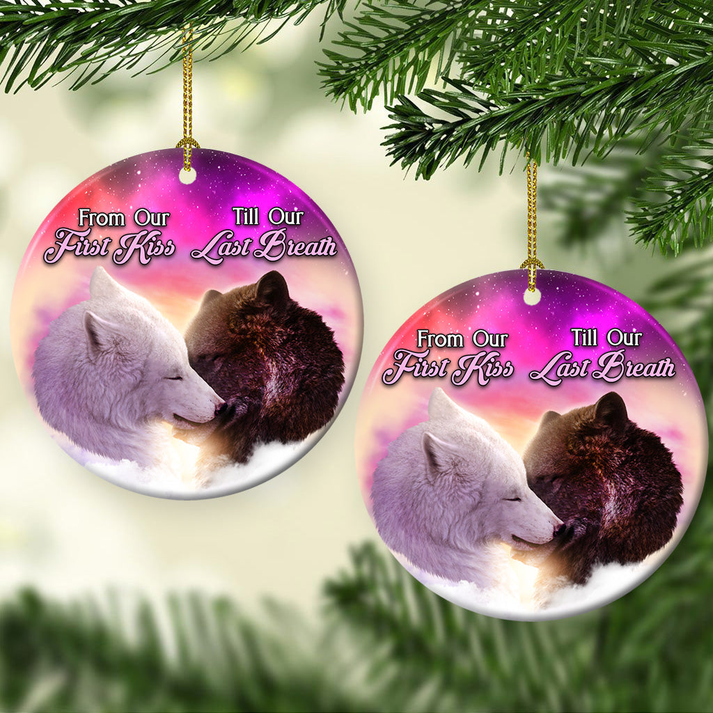 Wolf Couple 2 Ceramic Circle Ornament - Decorative Ornament - Christmas Ornament