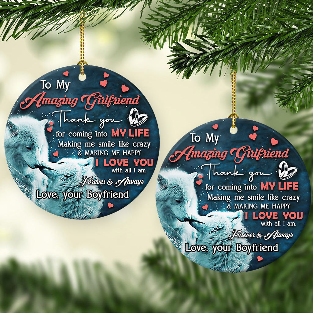 Wolf Couple 4 Ceramic Circle Ornament - Decorative Ornament - Christmas Ornament