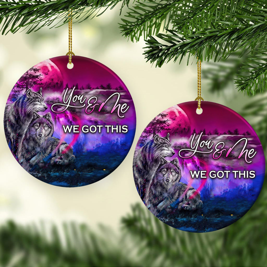 Wolf Couple Ceramic Circle Ornament - Decorative Ornament - Christmas Ornament