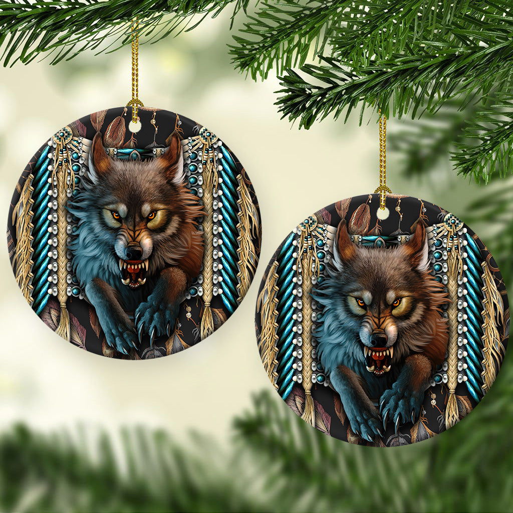 Wolf Native American 6 Ceramic Circle Ornament - Decorative Ornament - Christmas Ornament