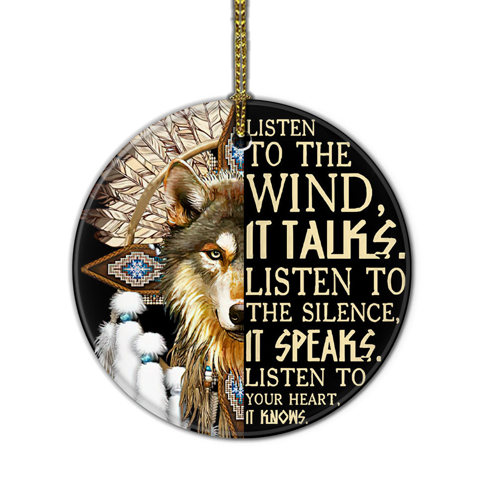 Wolf Native American Ceramic Circle Ornament - Decorative Ornament - Christmas Ornament