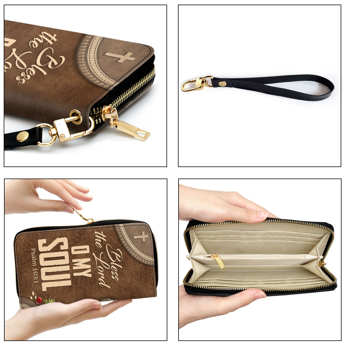 Women Clutch Purse - Bless The Lord O My Soul Psalm 1031 Personalized Elephant Zippered Leather Clutch Purse Scripture Gifts For Christian Women