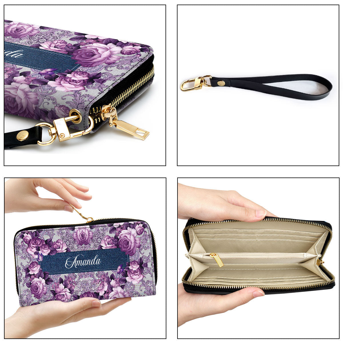 Women Clutch Purse - Butterfly And Roses Beautiful Personalized Leather Clutch Purse For Women A Warrior Of Christ