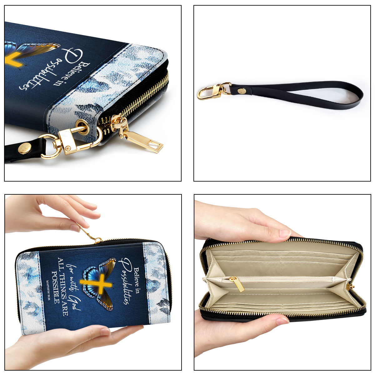 Women Clutch Purse - Christ Gifts For Religious Women With God All Things Are Possible Matthew 1926 Personalized Zippered Leather Clutch Purse