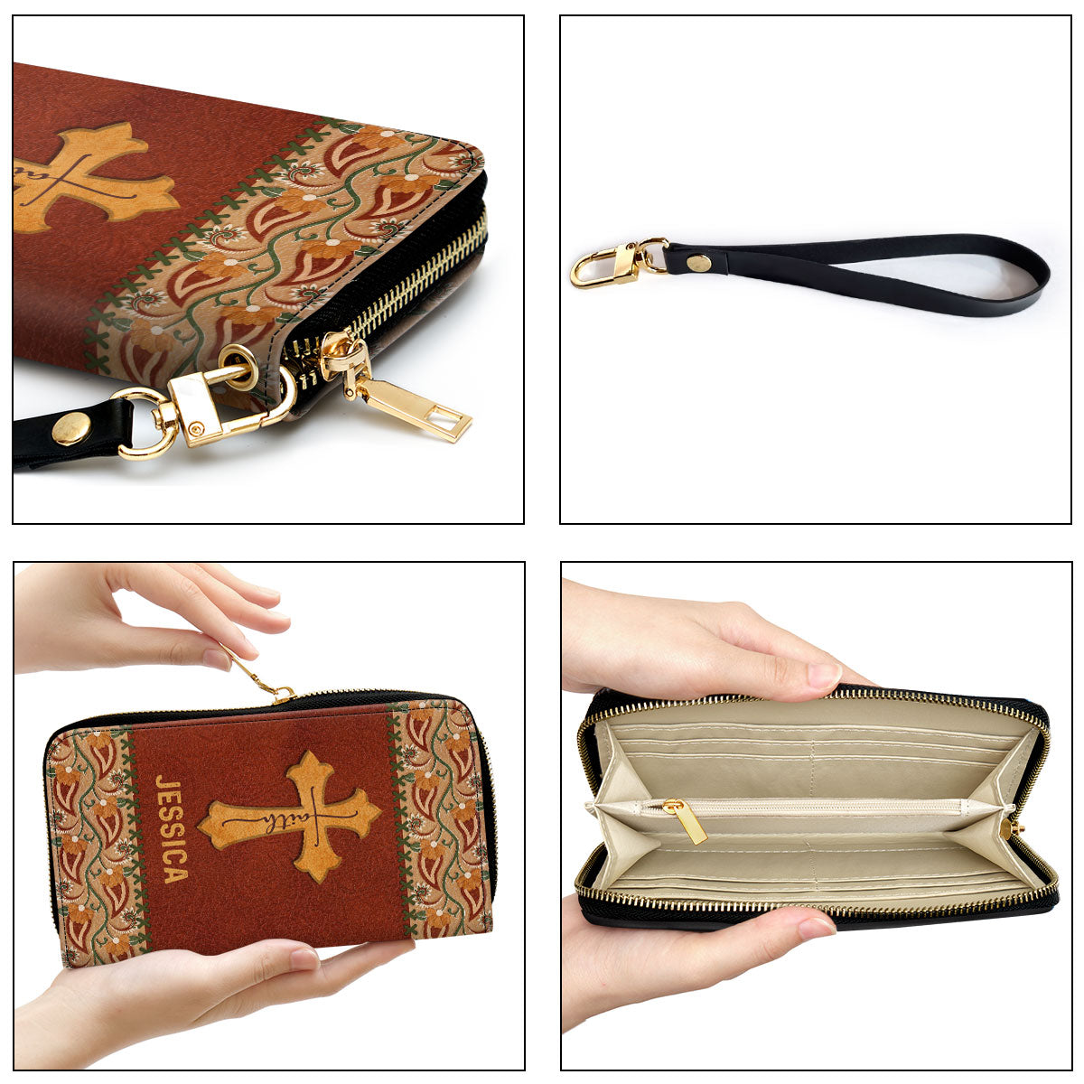 Women Clutch Purse - Christian Gifts For Women Not Perfect Just Forgiven Personalized Faith Cross Zippered Leather Clutch Purse