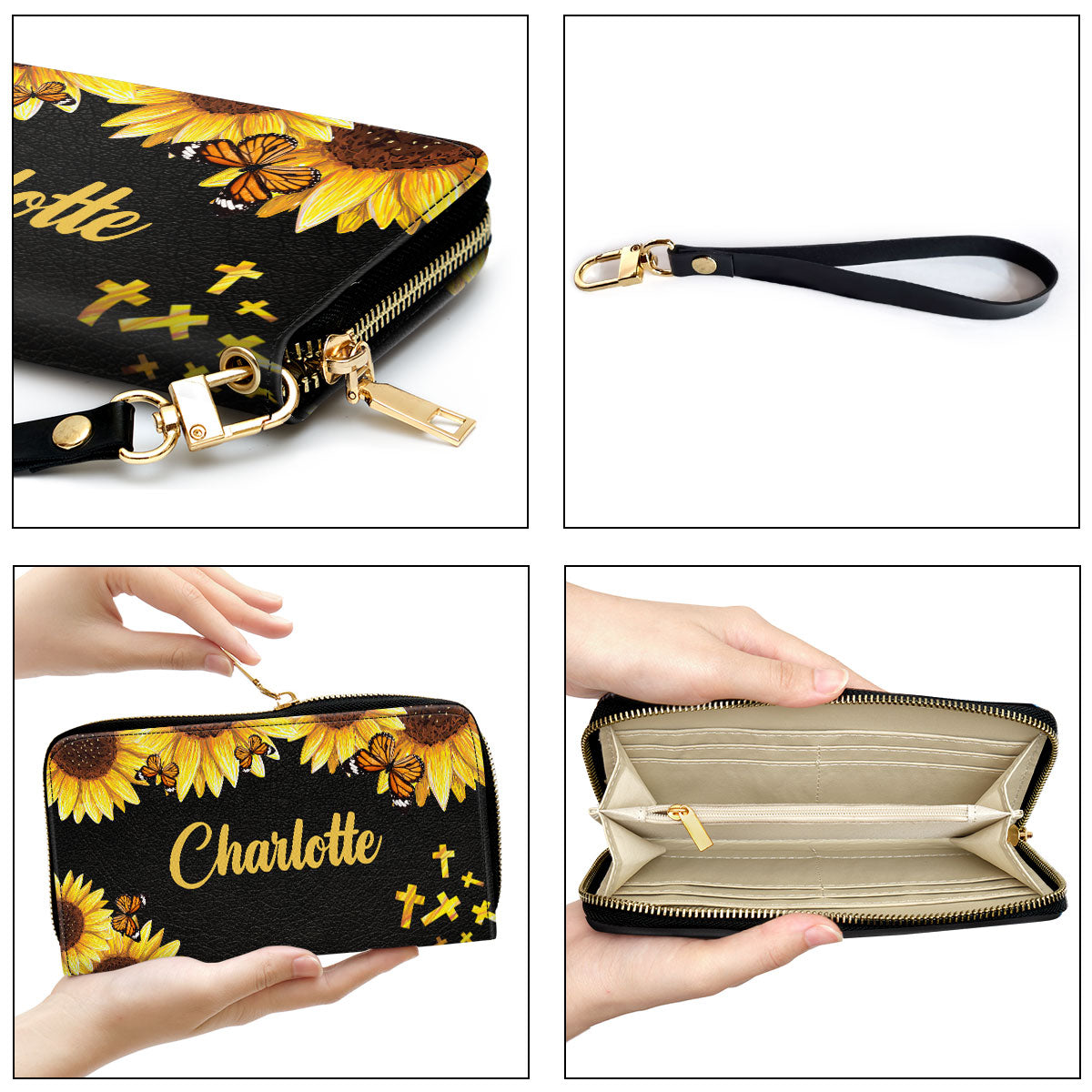 Women Clutch Purse - Cross And Sunflower Personalized Leather Clutch Purse For Christian Women I Can Only Imagine